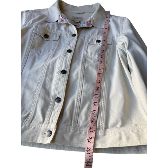 Vintage L.L Bean 100% Cotton Beige/Cream Denim Jacket With Floral Trim - Picture 11 of 11